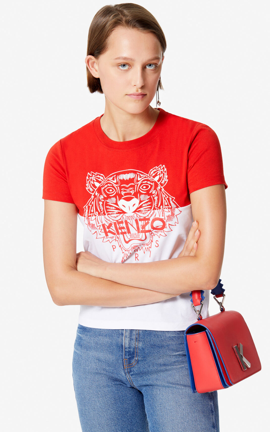 T Shirt Kenzo Femme Colorblock Tiger Rouge OFZUV-4192